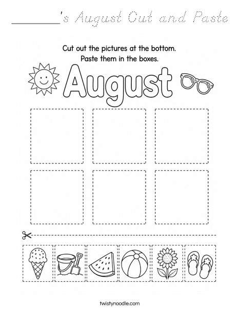 ______'s August Cut and Paste Coloring Page