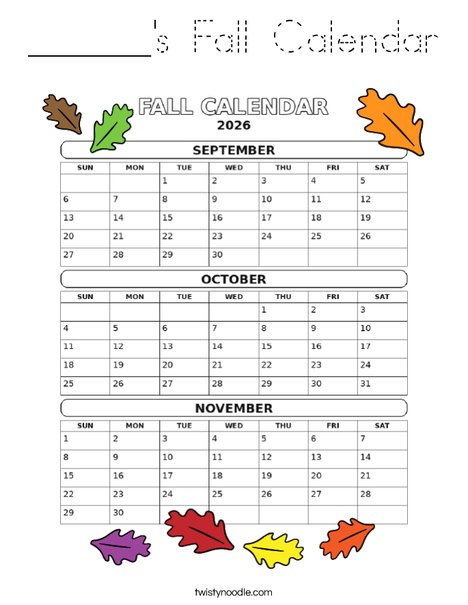 ______'s Fall Calendar Coloring Page