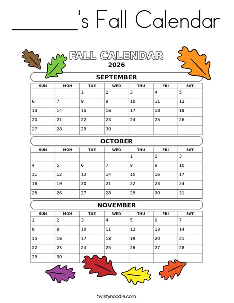 ______'s Fall Calendar Coloring Page