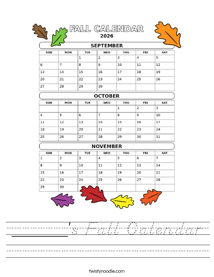 ______'s Fall Calendar Worksheet