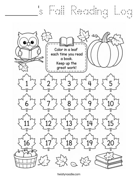 ______'s Fall Reading Log Coloring Page