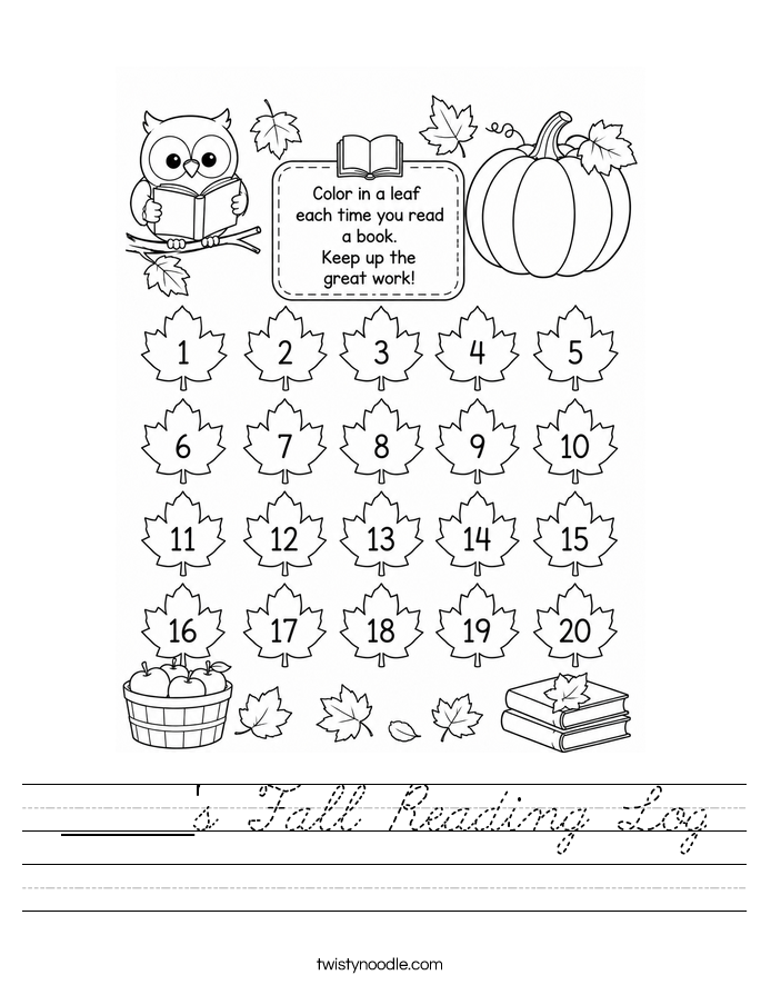 ______'s Fall Reading Log Worksheet