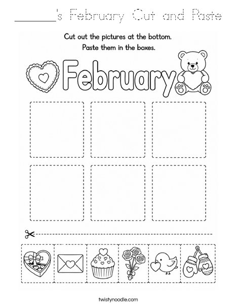 ______'s February Cut and Paste Coloring Page