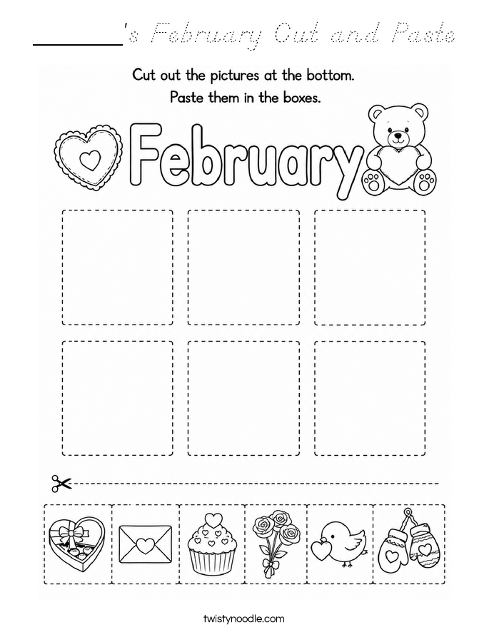 ______'s February Cut and Paste Coloring Page
