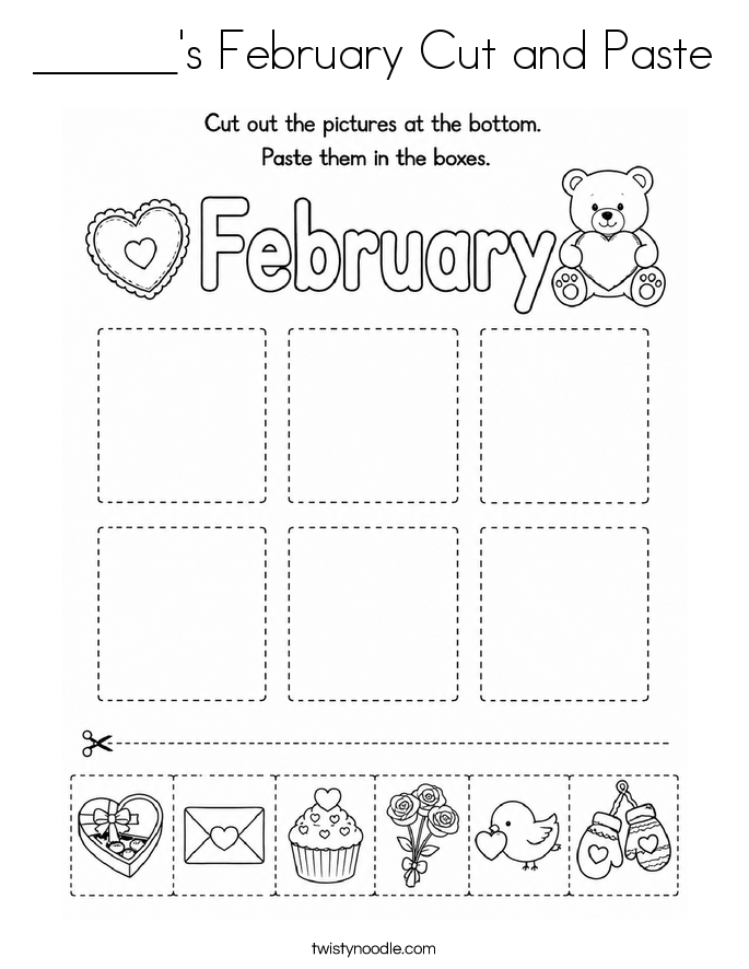 ______'s February Cut and Paste Coloring Page