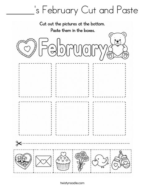 ______'s February Cut and Paste Coloring Page