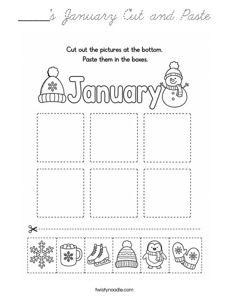 ______'s January Cut and Paste Coloring Page