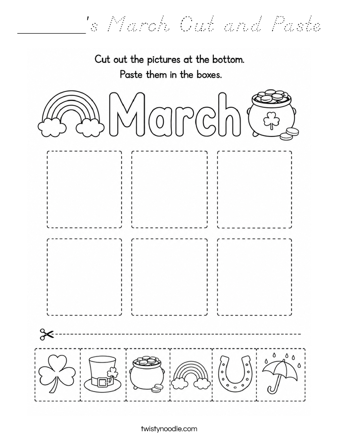 ______'s March Cut and Paste Coloring Page