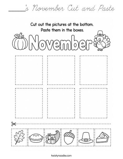 ______'s November Cut and Paste Coloring Page