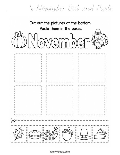 ______'s November Cut and Paste Coloring Page