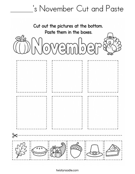 ______'s November Cut and Paste Coloring Page