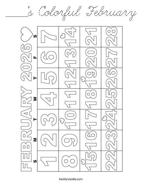 _____'s Colorful February  Coloring Page