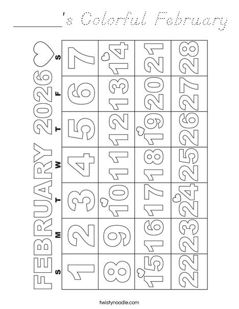 _____'s Colorful February  Coloring Page