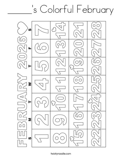 _____'s Colorful February  Coloring Page