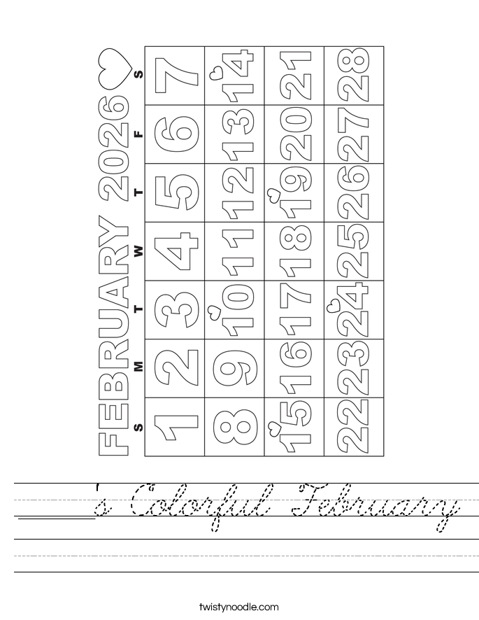 _____'s Colorful February Worksheet