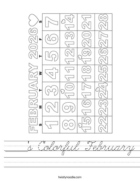 _____'s Colorful February  Worksheet
