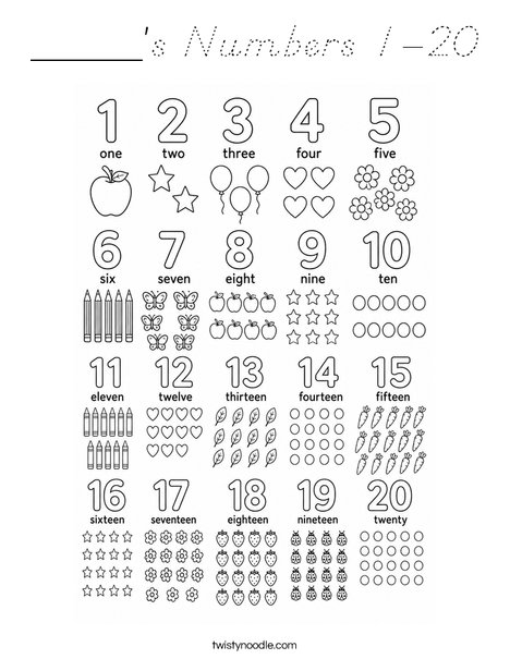 _____'s Numbers 1-20 Coloring Page