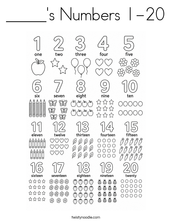 _____'s Numbers 1-20 Coloring Page