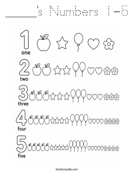 _____'s Numbers 1-5 Coloring Page