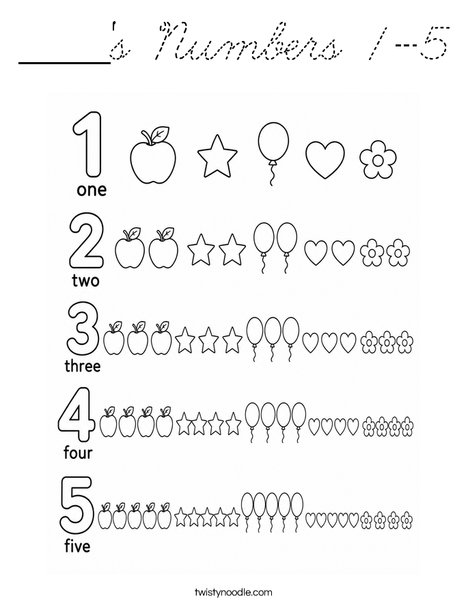 _____'s Numbers 1-5 Coloring Page