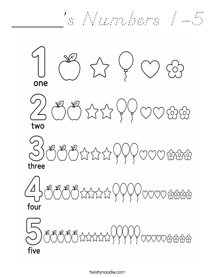 _____'s Numbers 1-5 Coloring Page