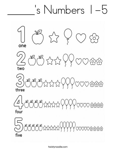 _____'s Numbers 1-5 Coloring Page