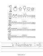 _____'s Numbers 1-5 Handwriting Sheet