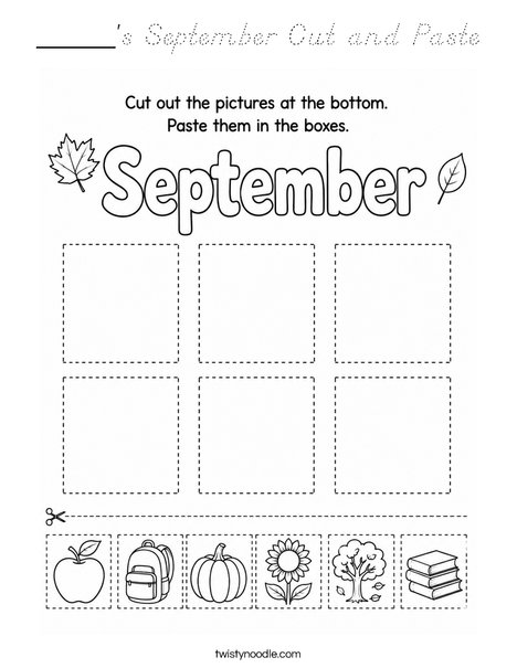 _____'s September Cut and Paste Coloring Page