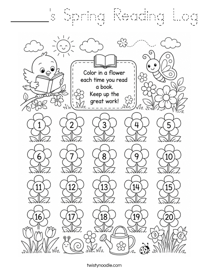 _____'s Spring Reading Log Coloring Page