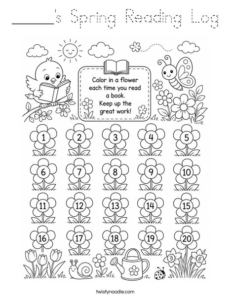 _____'s Spring Reading Log Coloring Page