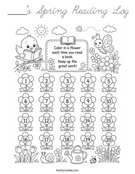 _____'s Spring Reading Log Coloring Page