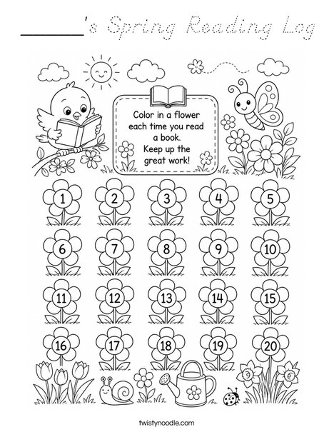 _____'s Spring Reading Log Coloring Page