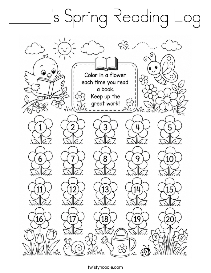 _____'s Spring Reading Log Coloring Page