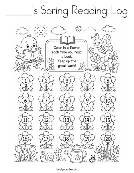 _____'s Spring Reading Log Coloring Page