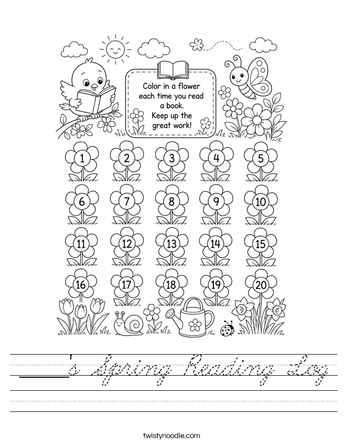 _____'s Spring Reading Log Worksheet