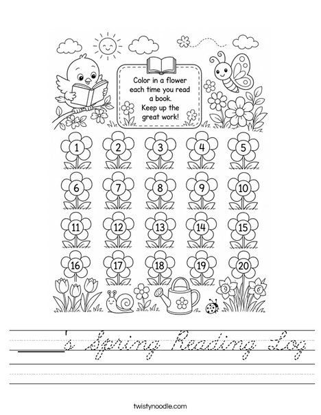 _____'s Spring Reading Log Worksheet