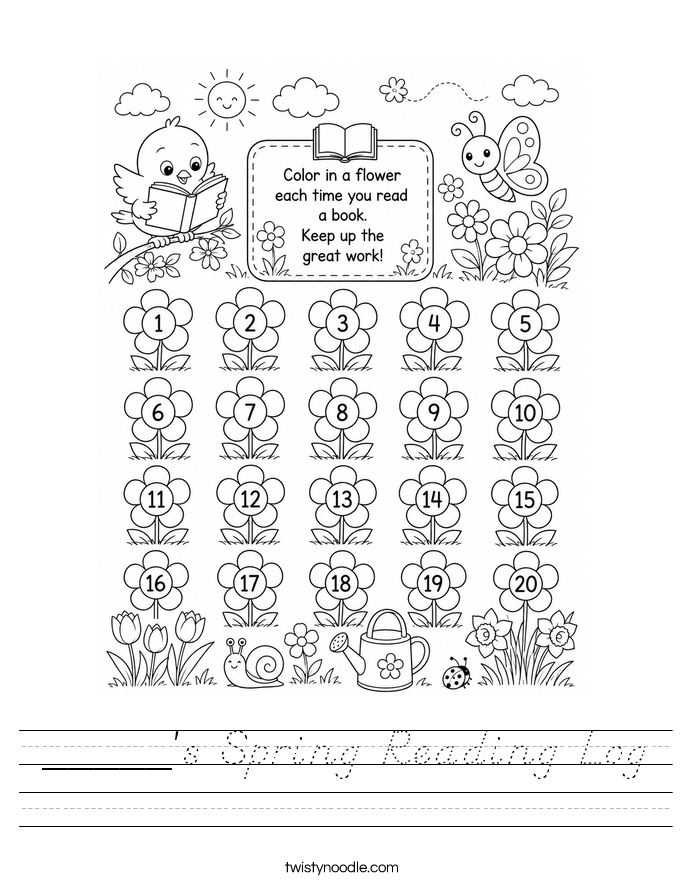 _____'s Spring Reading Log Worksheet