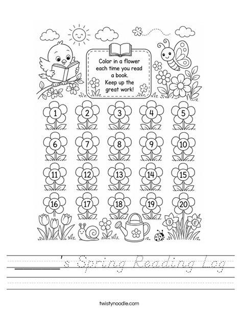 _____'s Spring Reading Log Worksheet
