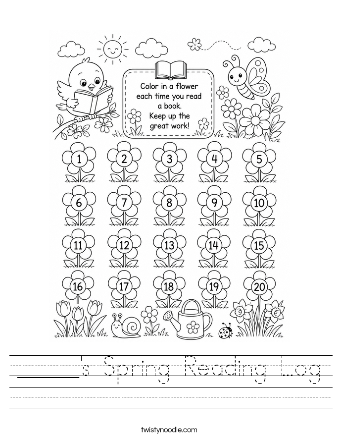 _____'s Spring Reading Log Worksheet
