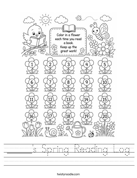 _____'s Spring Reading Log Worksheet