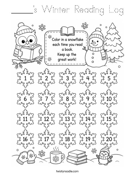 _____'s Winter Reading Log Coloring Page