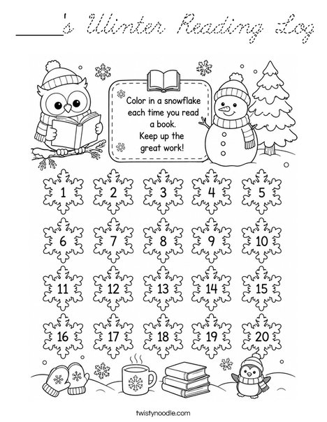 _____'s Winter Reading Log Coloring Page