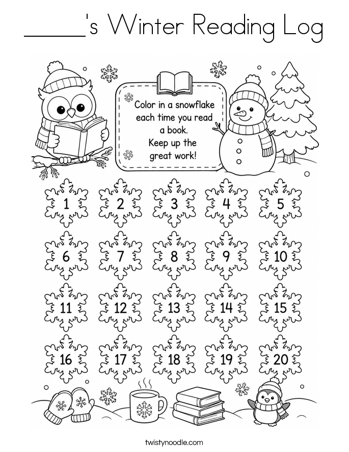 _____'s Winter Reading Log Coloring Page