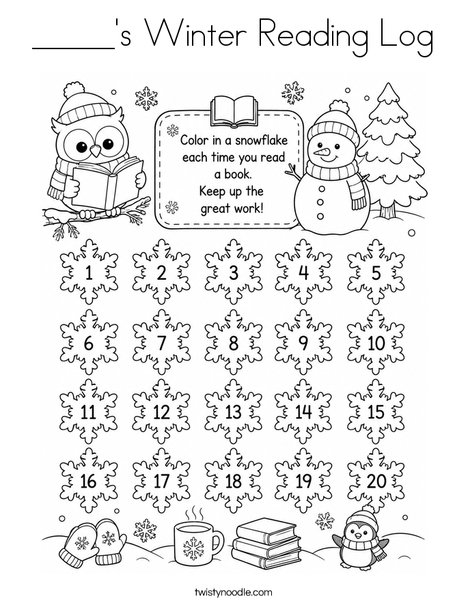 _____'s Winter Reading Log Coloring Page