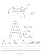A is for Airplane Handwriting Sheet