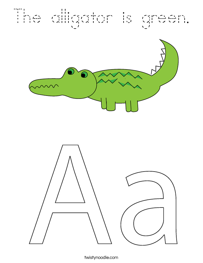 The alligator is green. Coloring Page