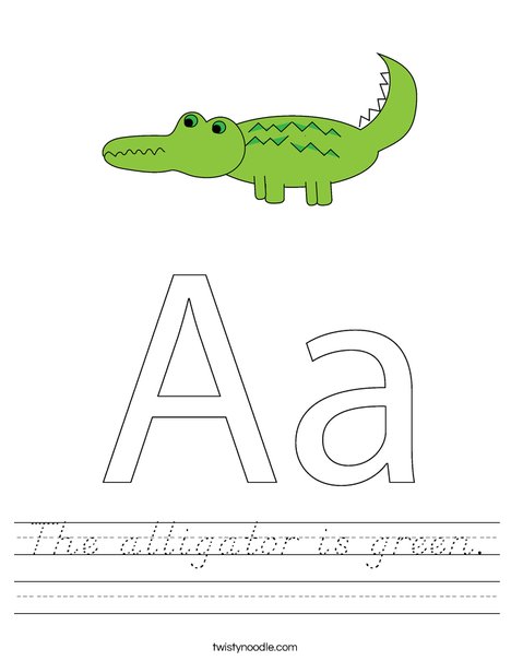 The Alligator Is Green Worksheet - D'Nealian - Twisty Noodle