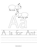 A is for Ant Handwriting Sheet