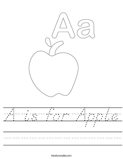 A is for Apple Worksheet - D'Nealian - Twisty Noodle