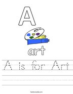 printable worksheet letter a A is for Art Handwriting Sheet